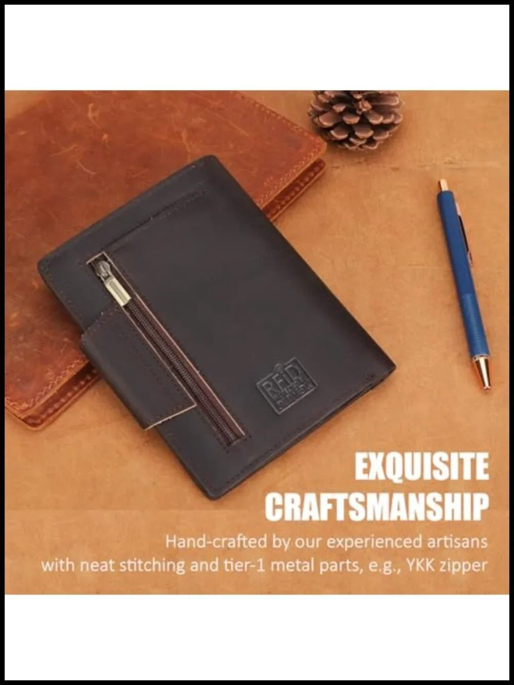 Full Grain Leather Passport Wallet RFID Blocking Bifold Travel Wallet with